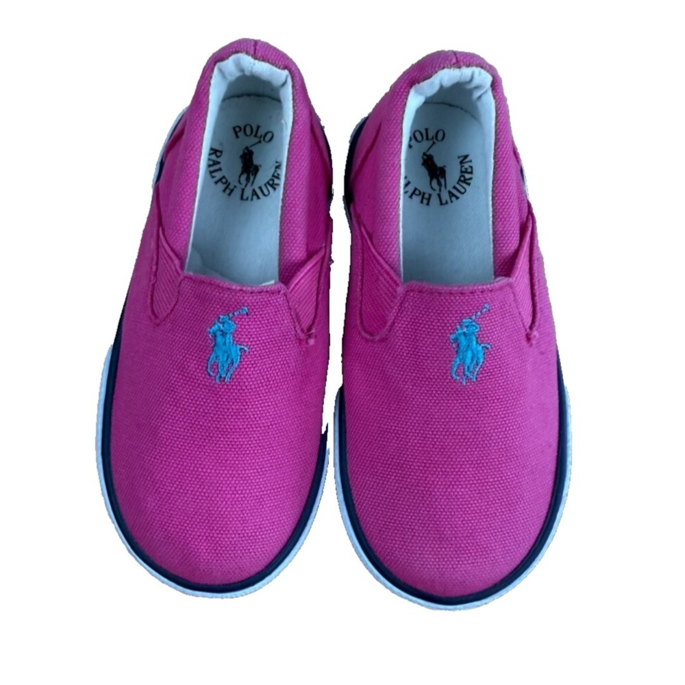 Polo Ralph Lauren Bal Harbour Repeat Pink Canvas Slip On Sneakers Kids 7C